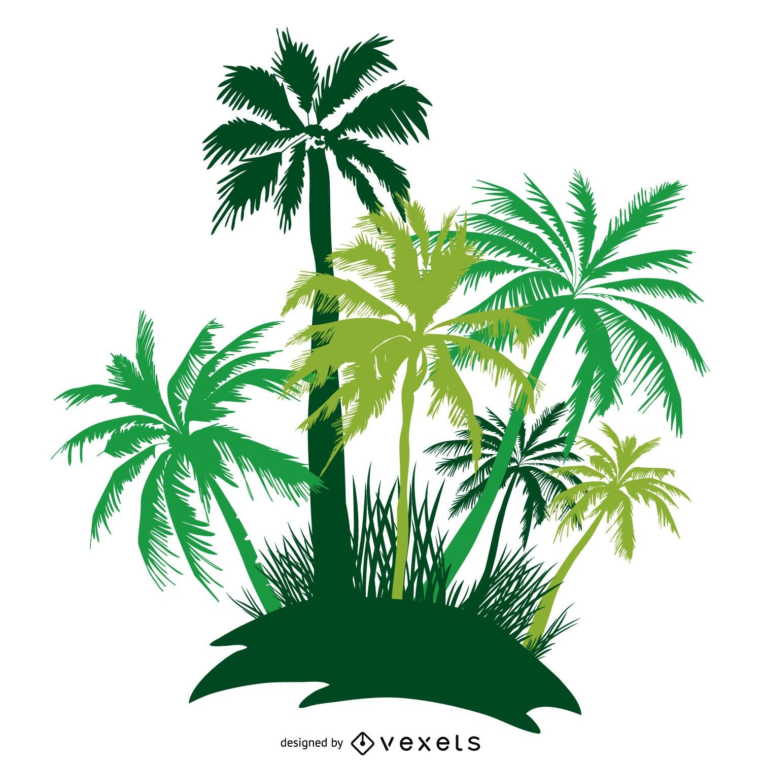 Silueta de isla de palmeras aisladas