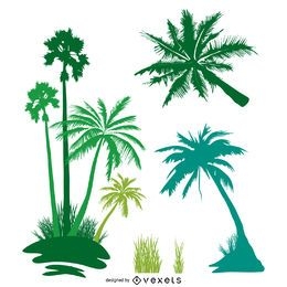 Palm trees isolated silhouette set