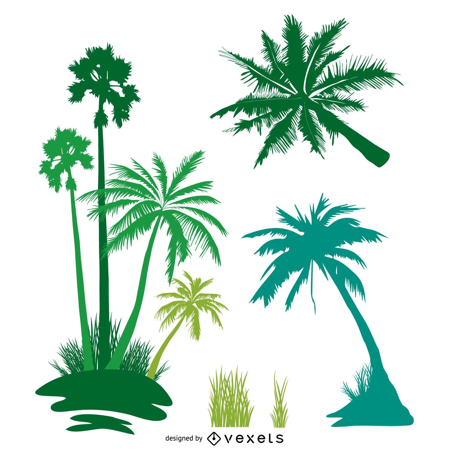 Conjunto de silhueta isolada de palmeiras