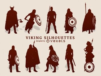 Conjunto de silueta de vikingos