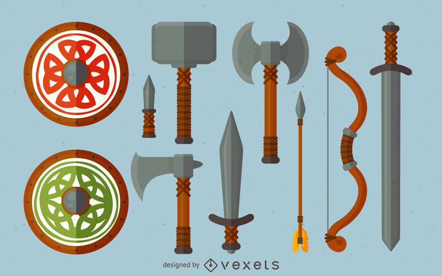 Conjunto de ilustración de armas vikingas Conjunto de ilustración de armas vikingas