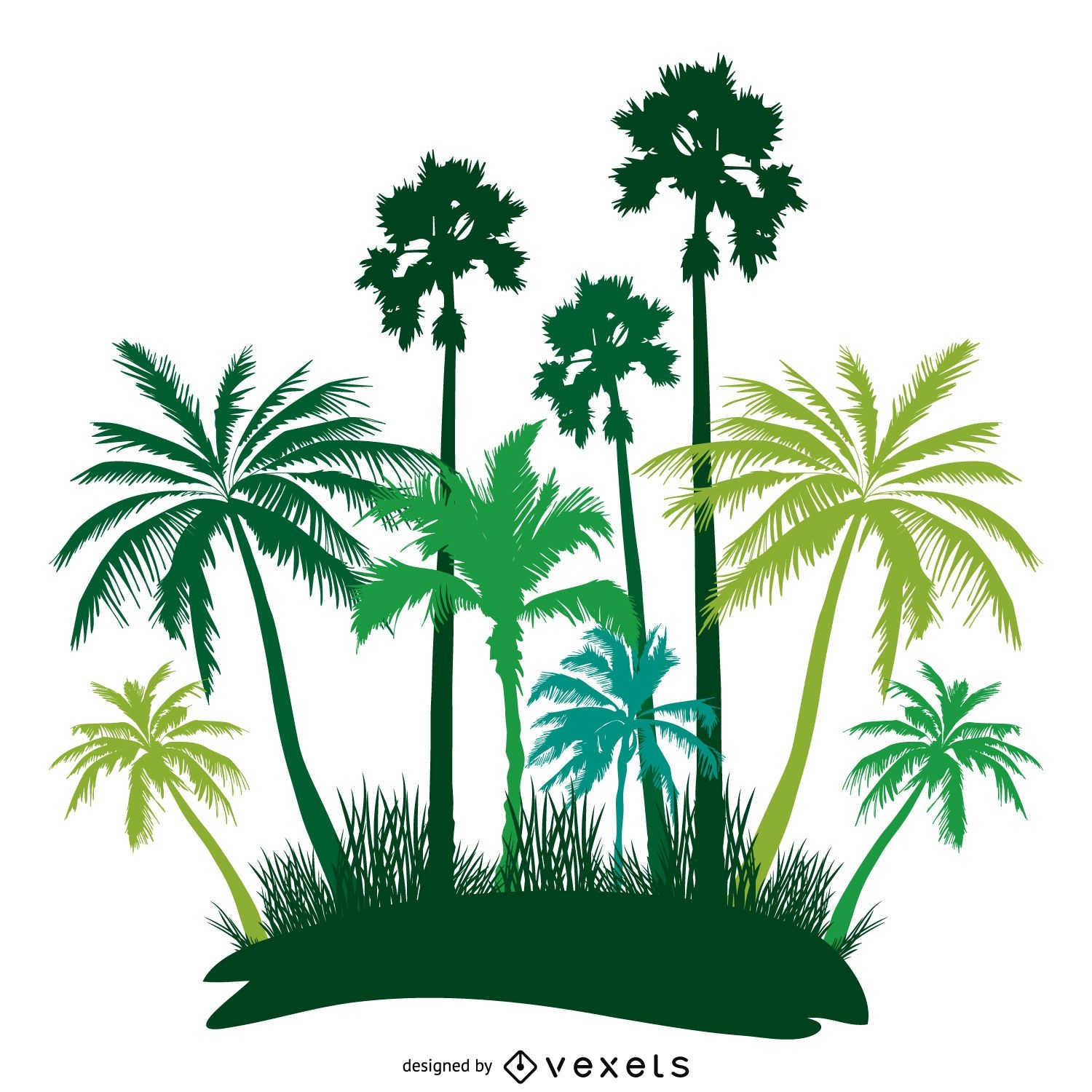 Silueta de isla de palmeras verdes