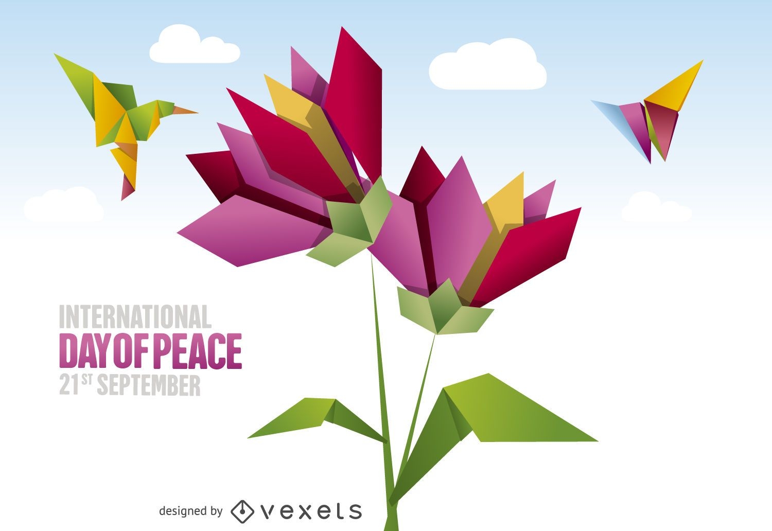 Cartel colorido del día de la paz de origami