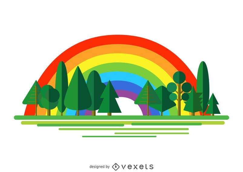 Bosque sobre ilustración de arco iris - Descargar vector