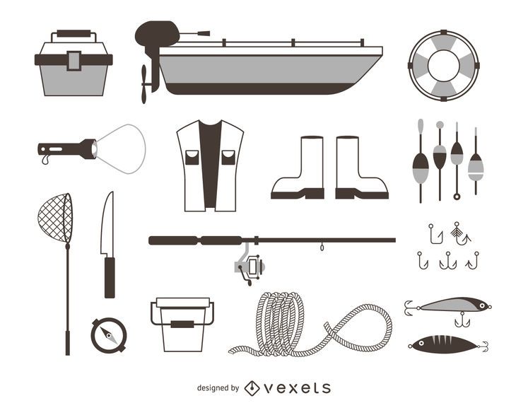 Fishing elements icons outline Fishing elements icons outline