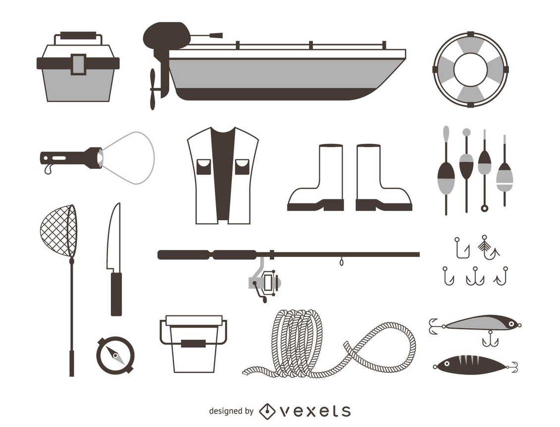 Premium Vector  Simple fishing tool equipment icon set