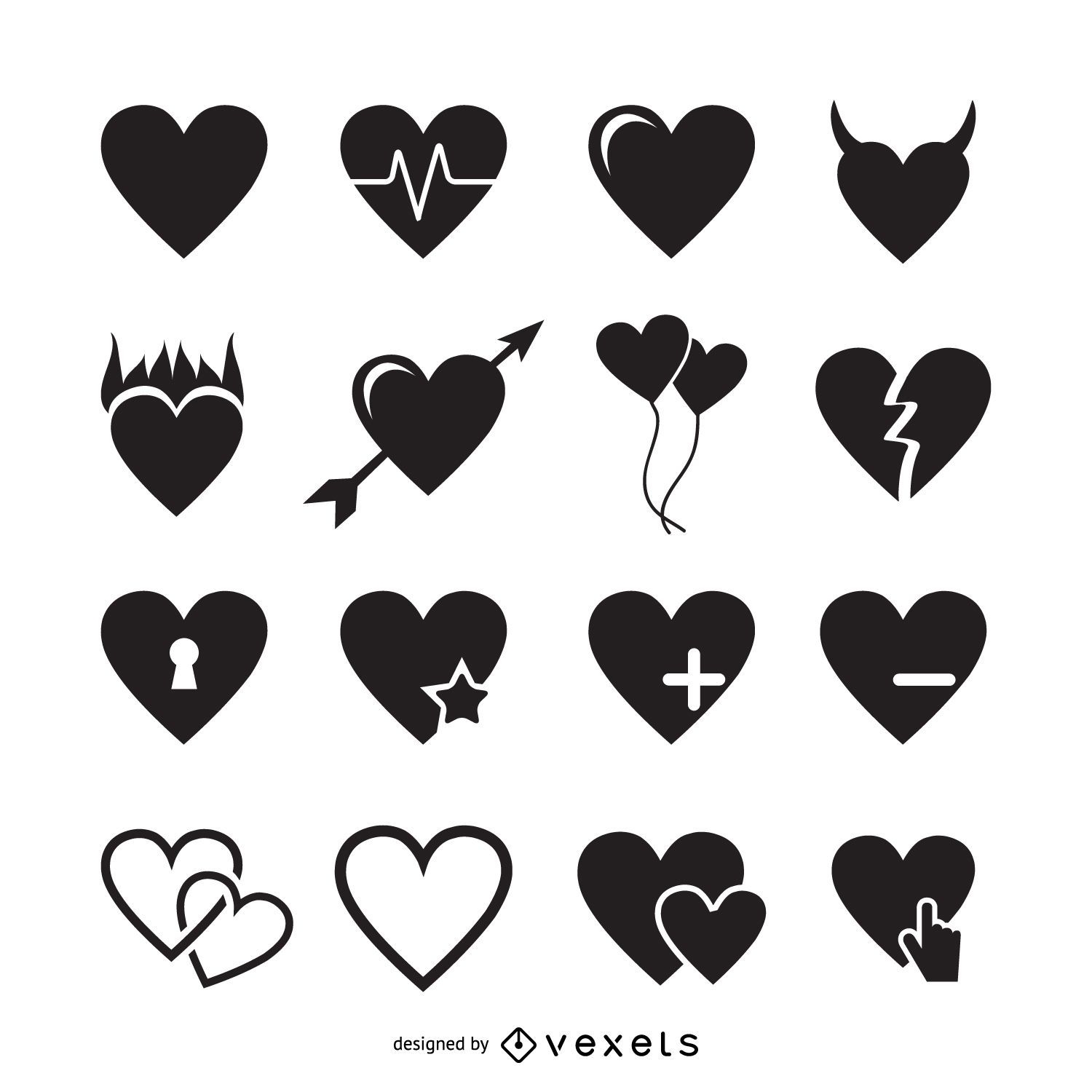 Plantilla de logotipo de 16 iconos de corazón