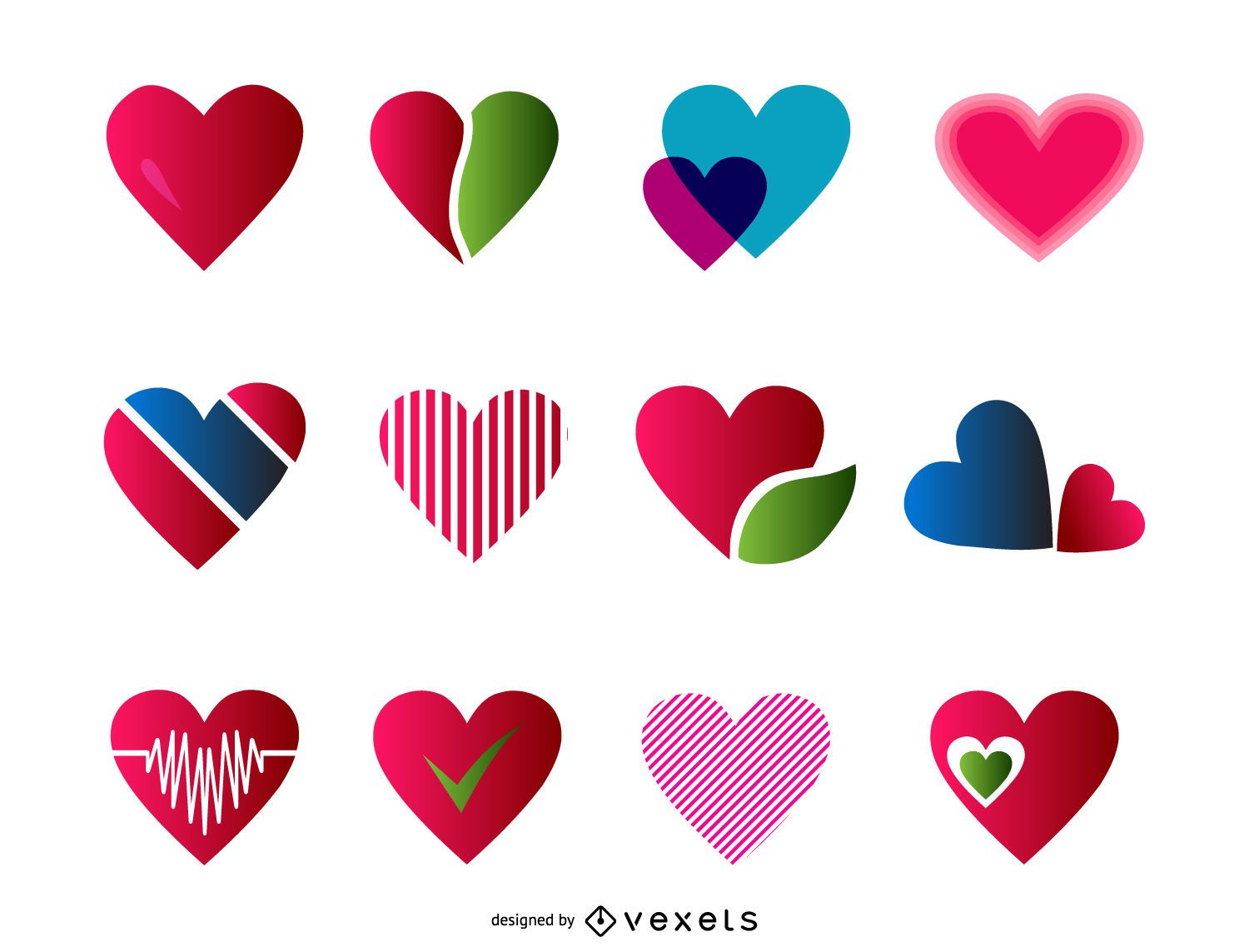 12 heart logo templates set - Vector download