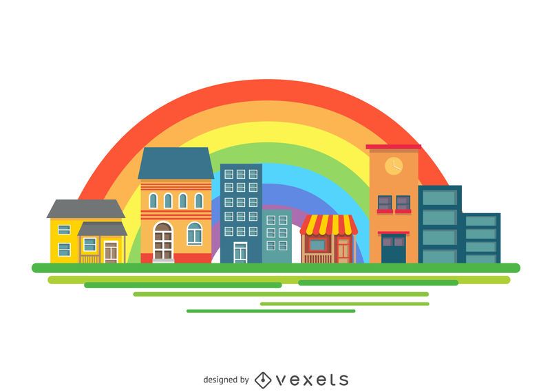 City buildings over rainbow City buildings over rainbow