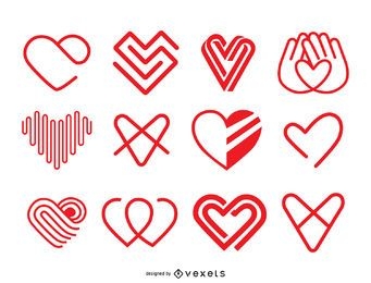 Conjunto de modelos de logotipo de ícone de coração