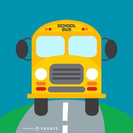 Autobús escolar en la ilustración de la carretera