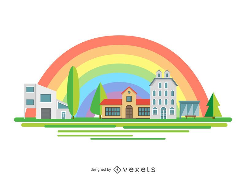 Town road over rainbow Town road over rainbow