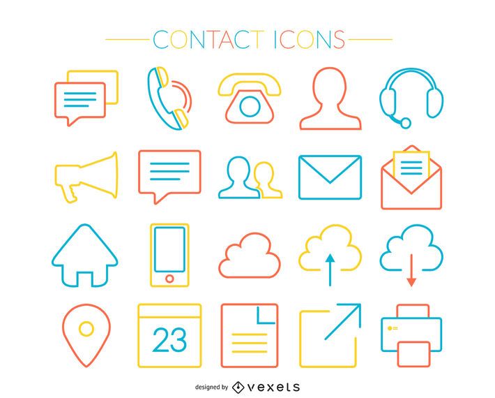 Conjunto de ícones de contato de traço colorido Conjunto de ícones de contato de traço colorido