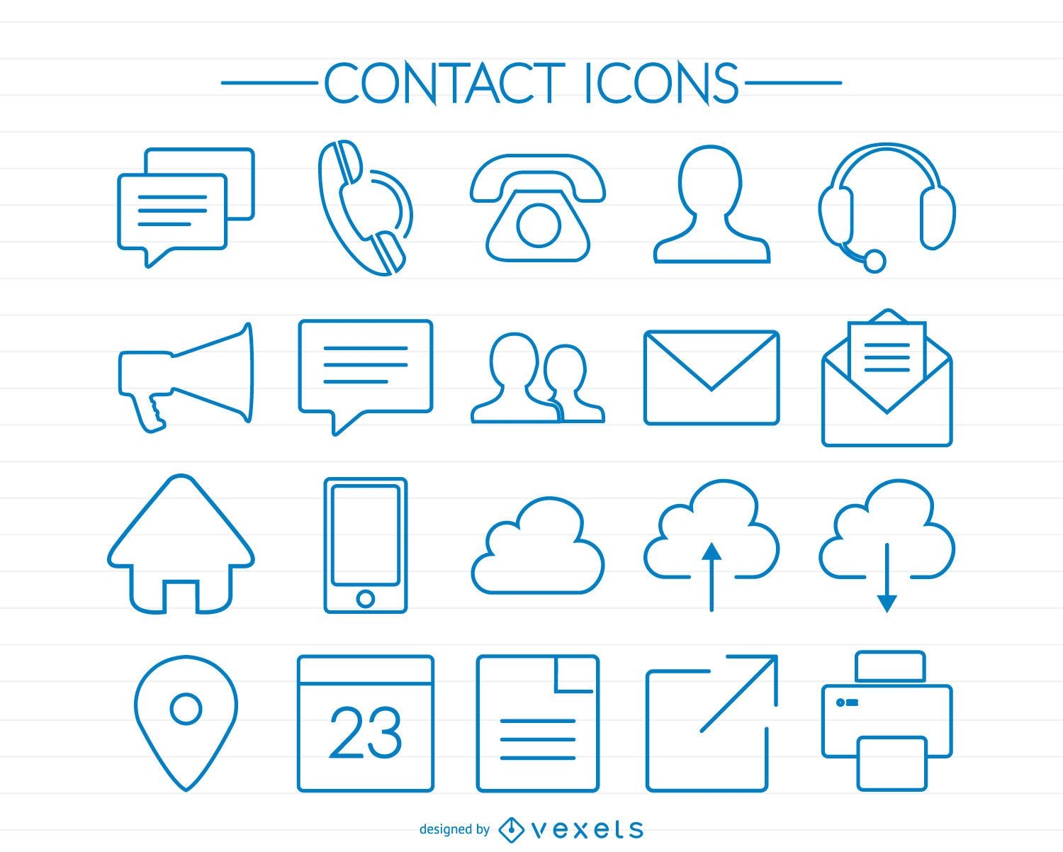 Blue stroke contact icons