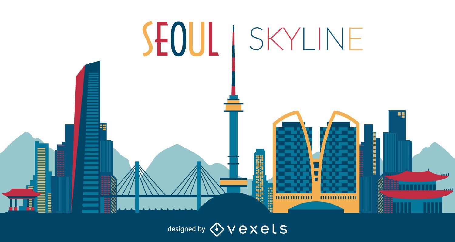 Silhueta colorida do horizonte de Seul