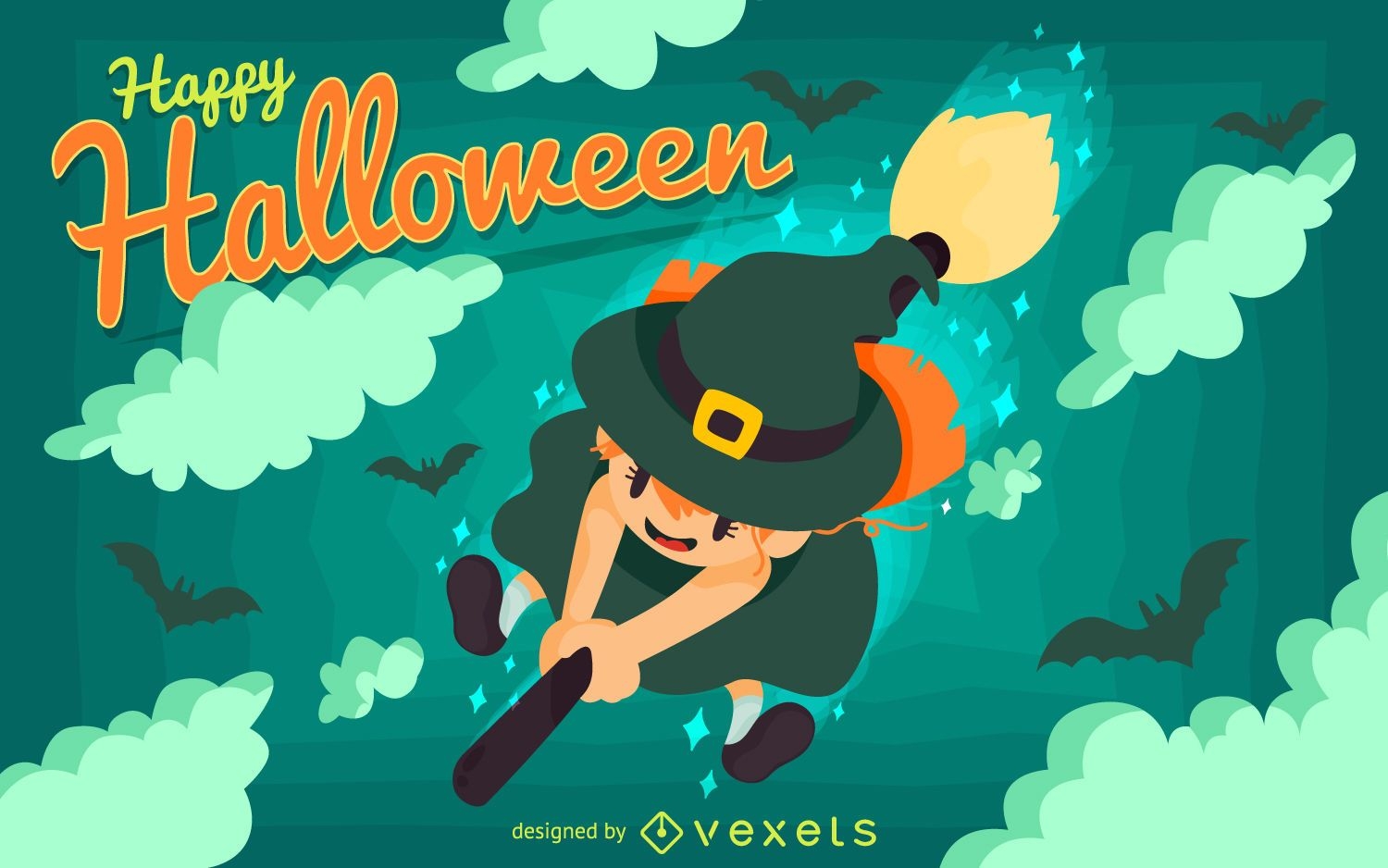 Halloween kid witch illustration