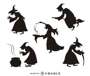 5 silhuetas de bruxas de Halloween