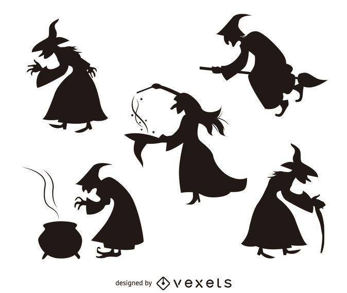 5 Halloween Hexe Silhouetten - Vektor download
