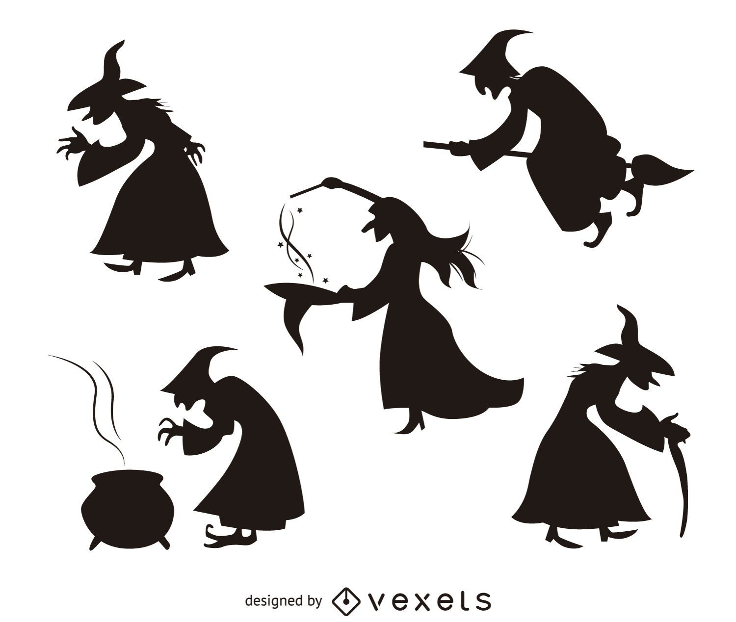 5 Halloween witch silhouettes