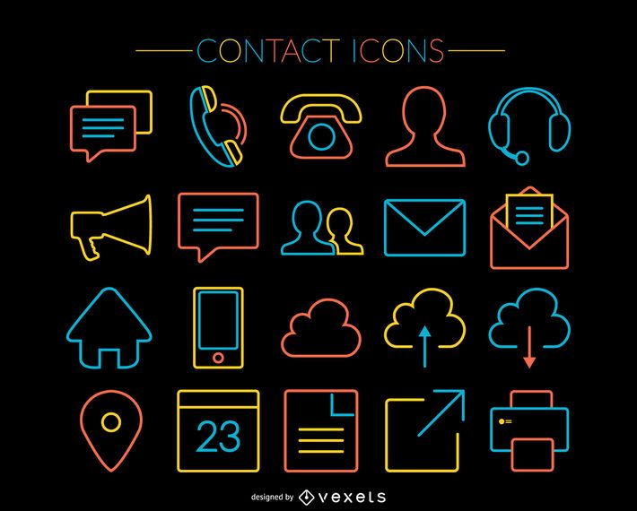 20 iconos de contacto de trazo brillante 20 iconos de contacto de trazo brillante