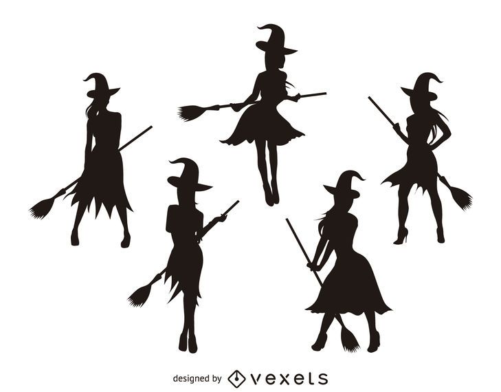 Isolated witch silhouettes Isolated witch silhouettes