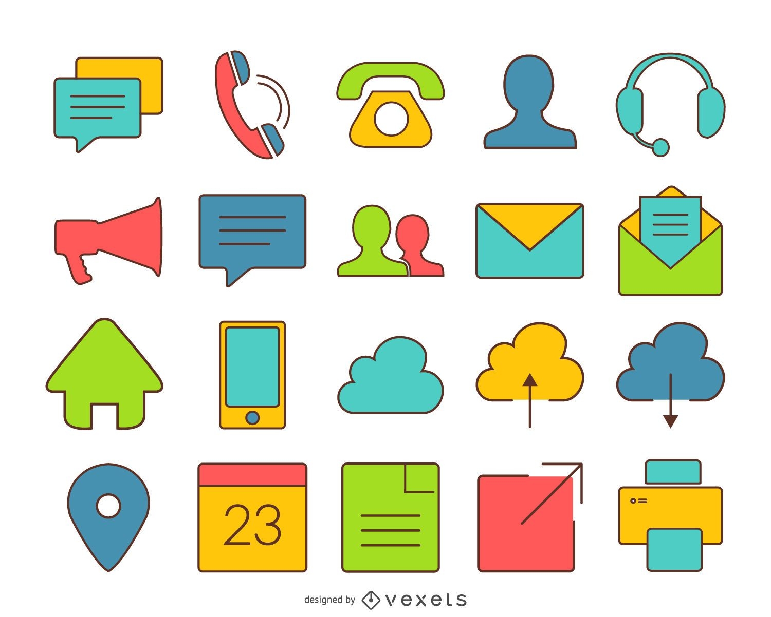 Colorful contact icons with stroke