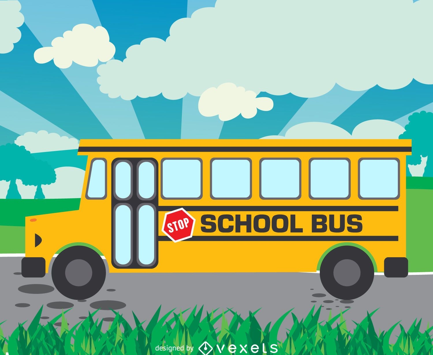 Projeto de ilustração de ônibus escolar plano