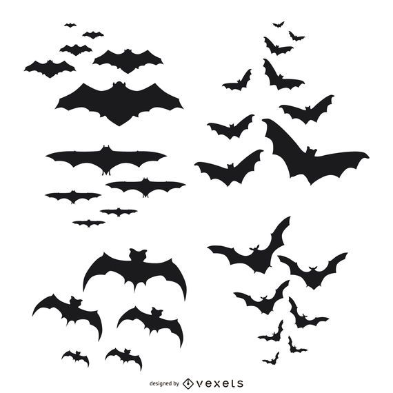 Bats silhouettes flying set Bats silhouettes flying set