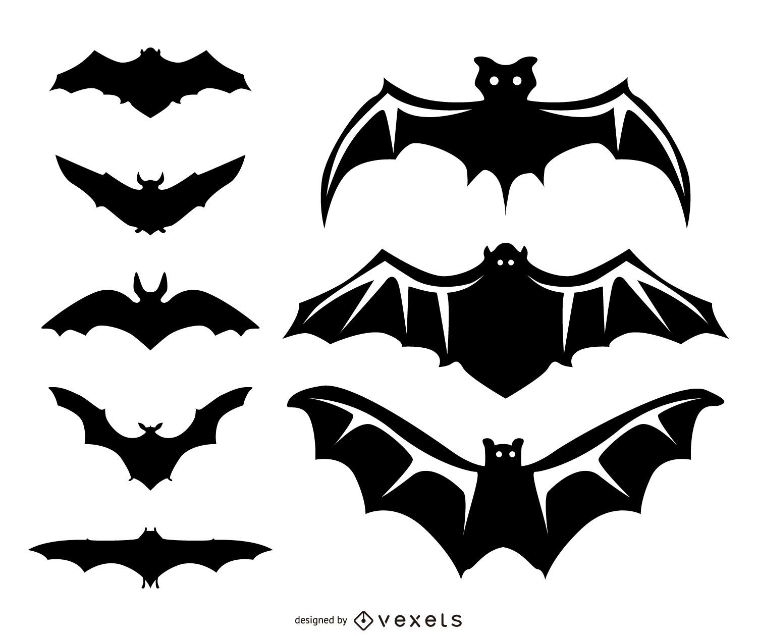 8 bat illustrations and silhouettes