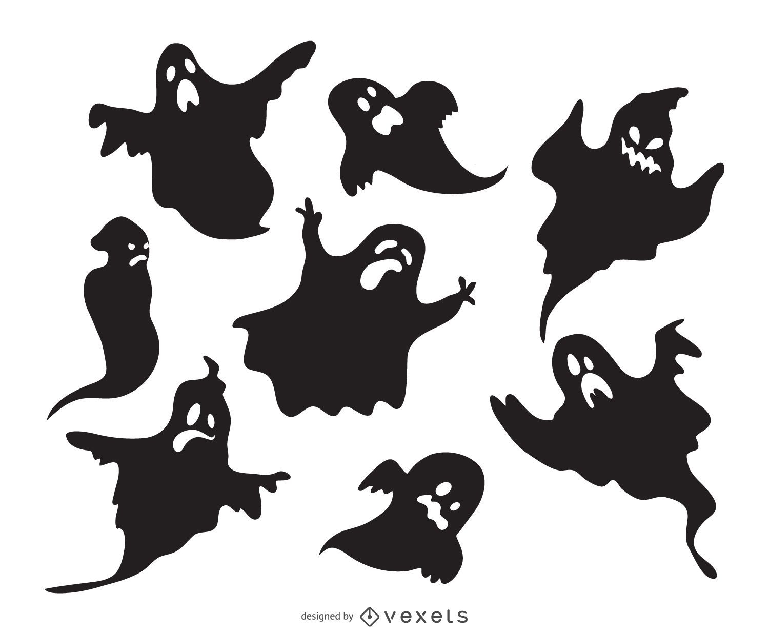 Spooky ghost silhouettes set