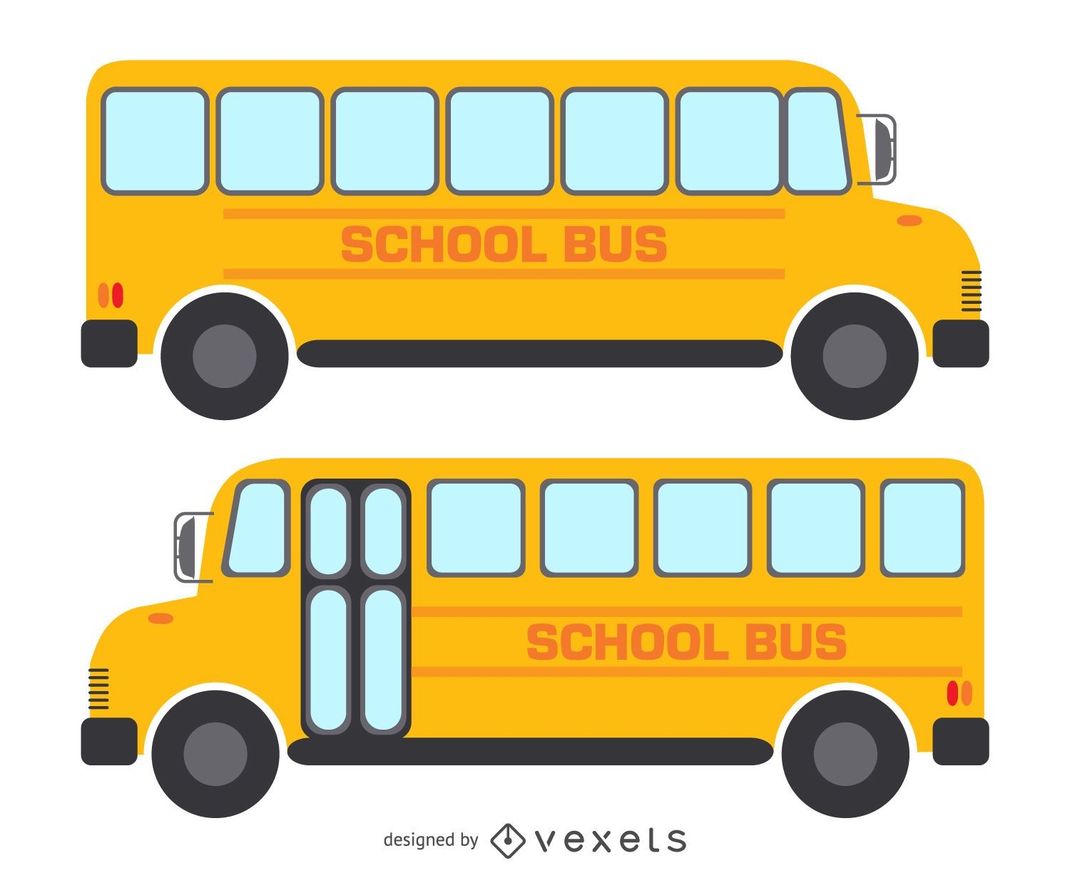 2 dibujos de autobuses escolares aislados