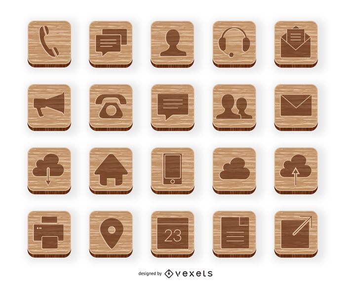 Wooden contact icon collection Wooden contact icon collection