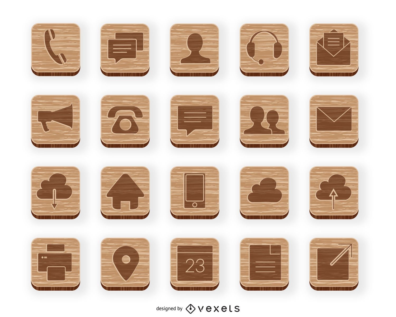 Sammlung von Kontaktsymbolen aus Holz