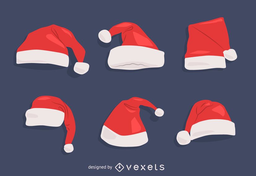 Conjunto de ilustrações de chapéu de Papai Noel de Natal Conjunto de ilustrações de chapéu de Papai Noel de Natal