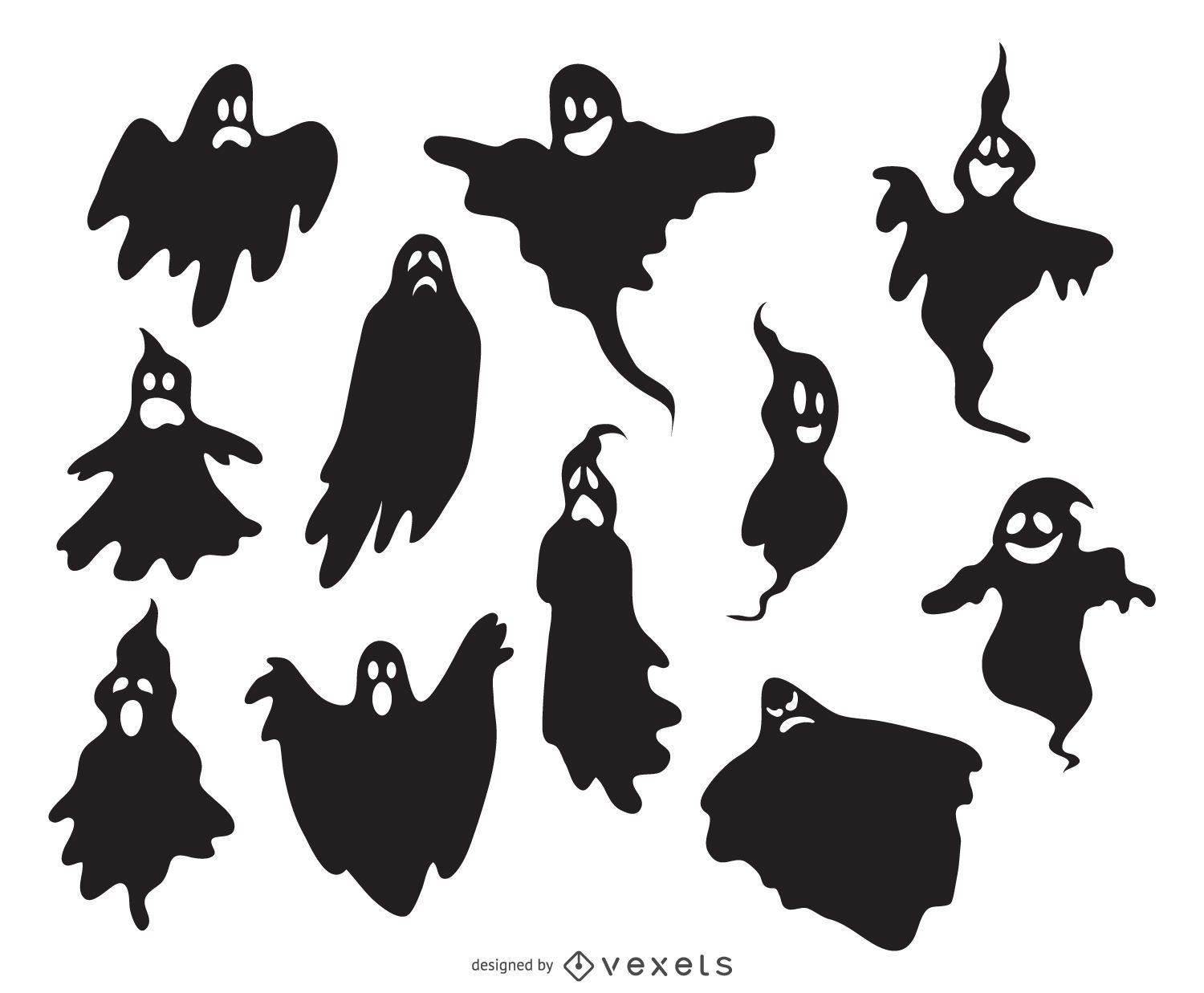 Silhuetas de fantasmas assustadoras ilustradas