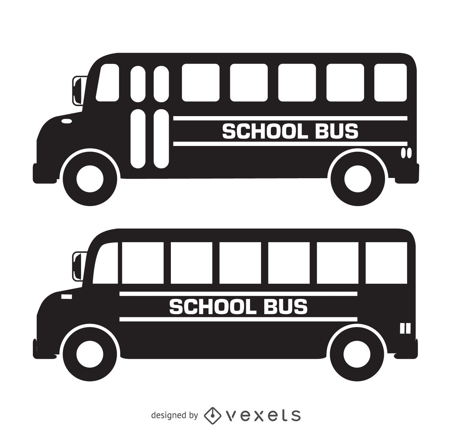 Siluetas de autobuses escolares aislados