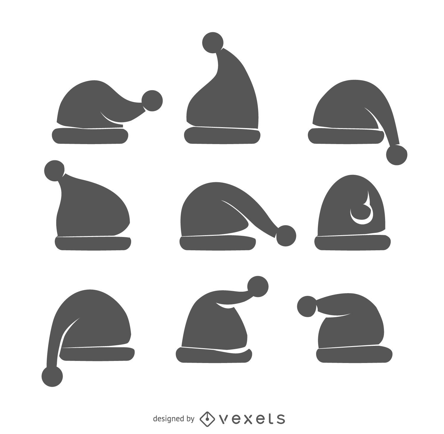 Conjunto de siluetas de sombrero de santa de Navidad