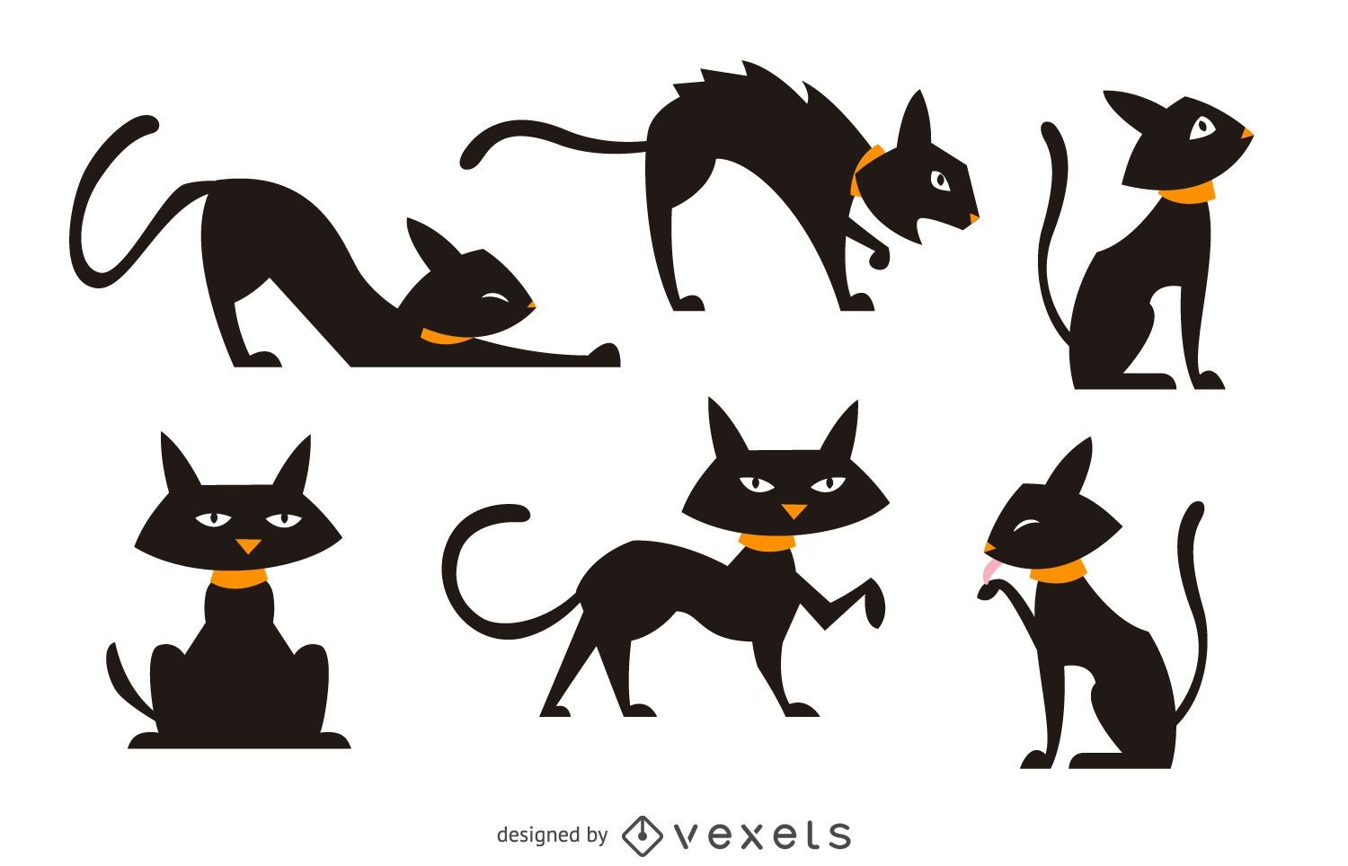 Isolated black cat illustration set