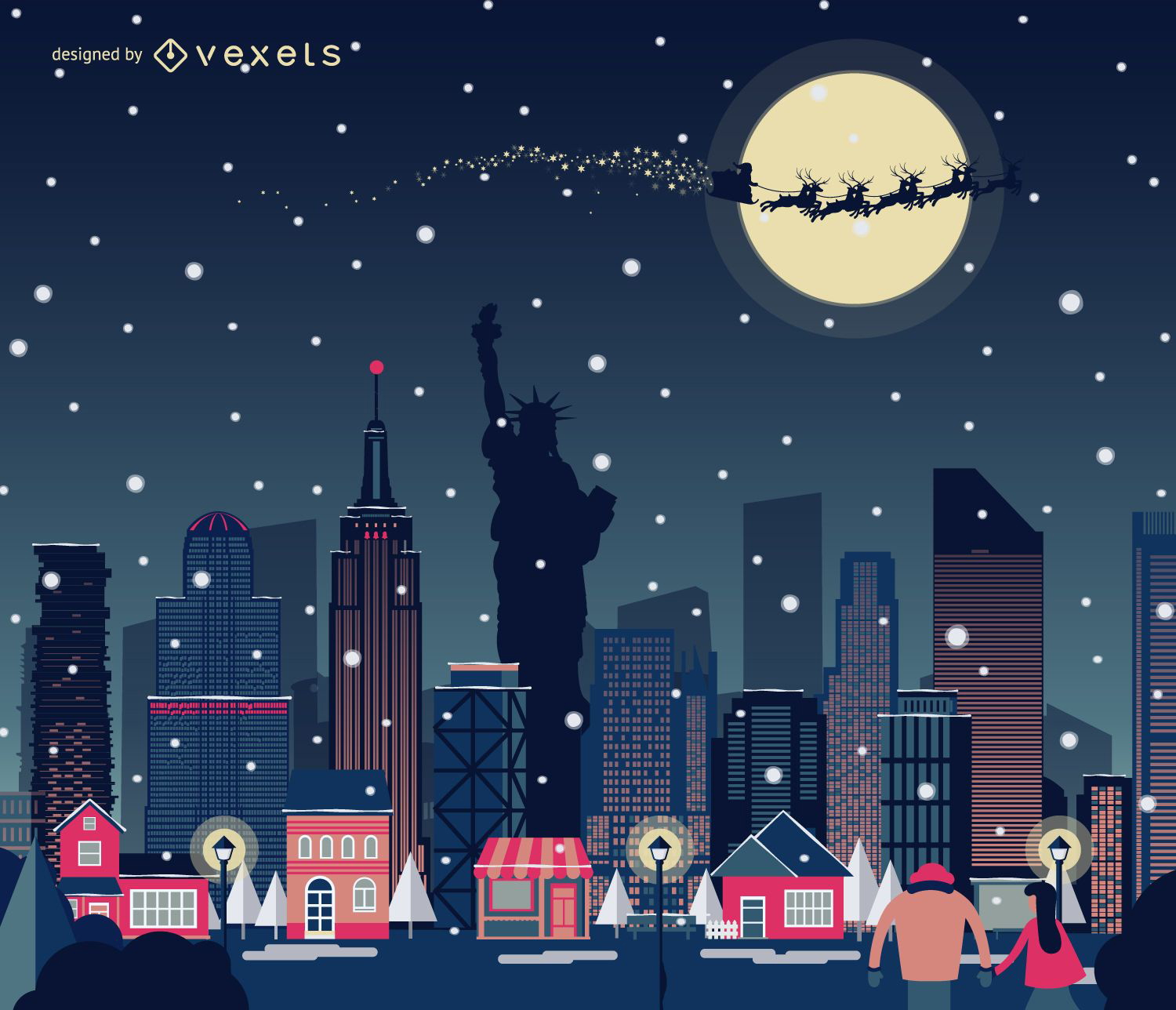 New York Weihnachten Skyline schneit