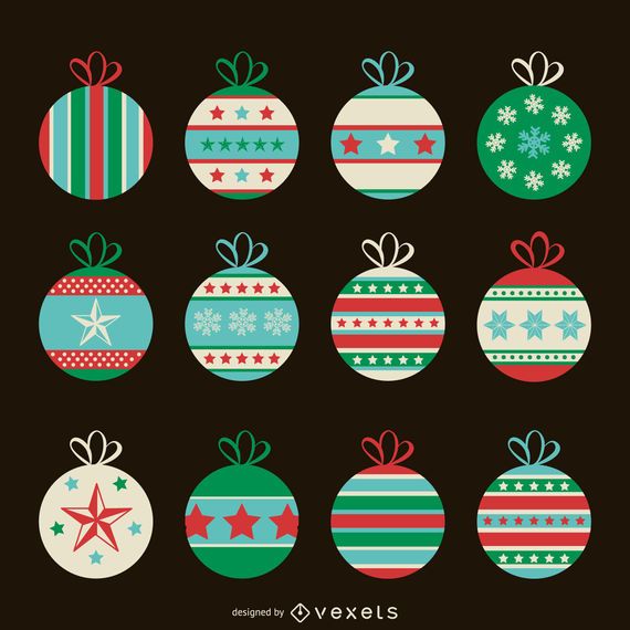 Conjunto de adornos navideños planos Conjunto de adornos navideños planos