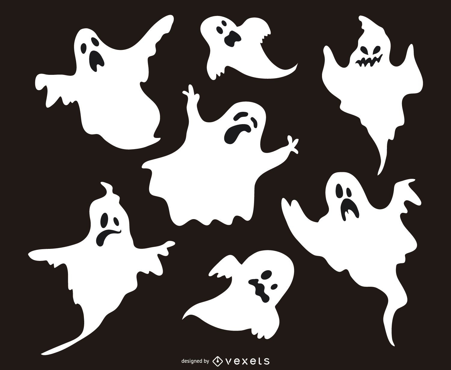 7 Ghost Silhouettes Set Vector Download