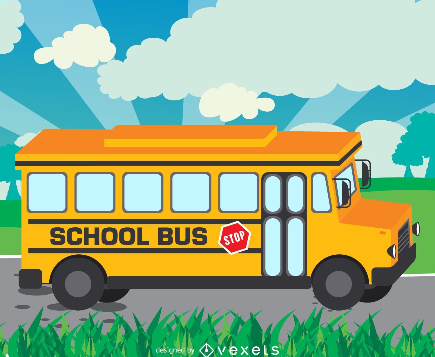 School bus illustration on road