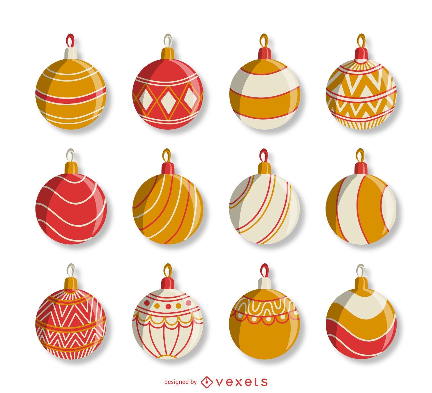 Christmas red orange ornament set