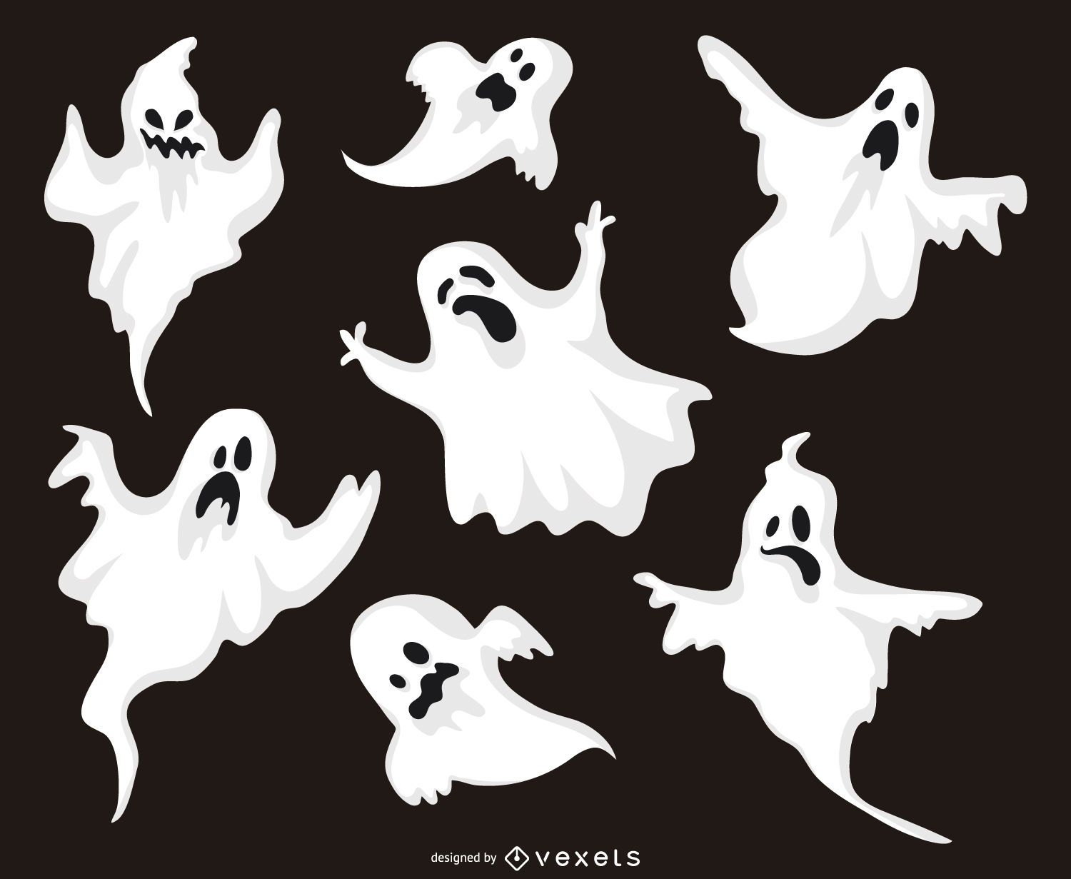 Halloween Ghost Illustrations Set - Vector Download