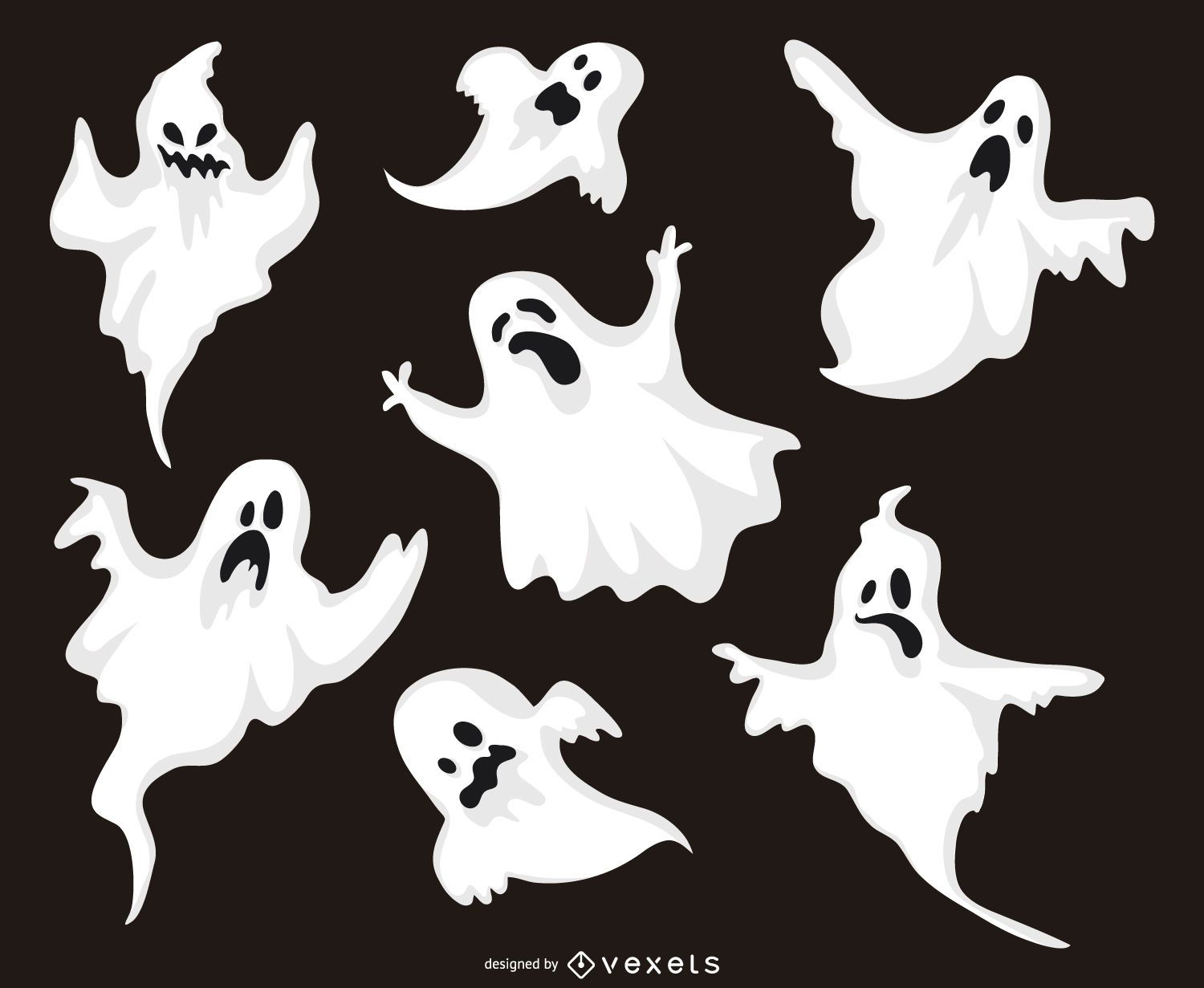 Ilustraciones Fantasmas De Halloween Conjunto   Descargar Vector