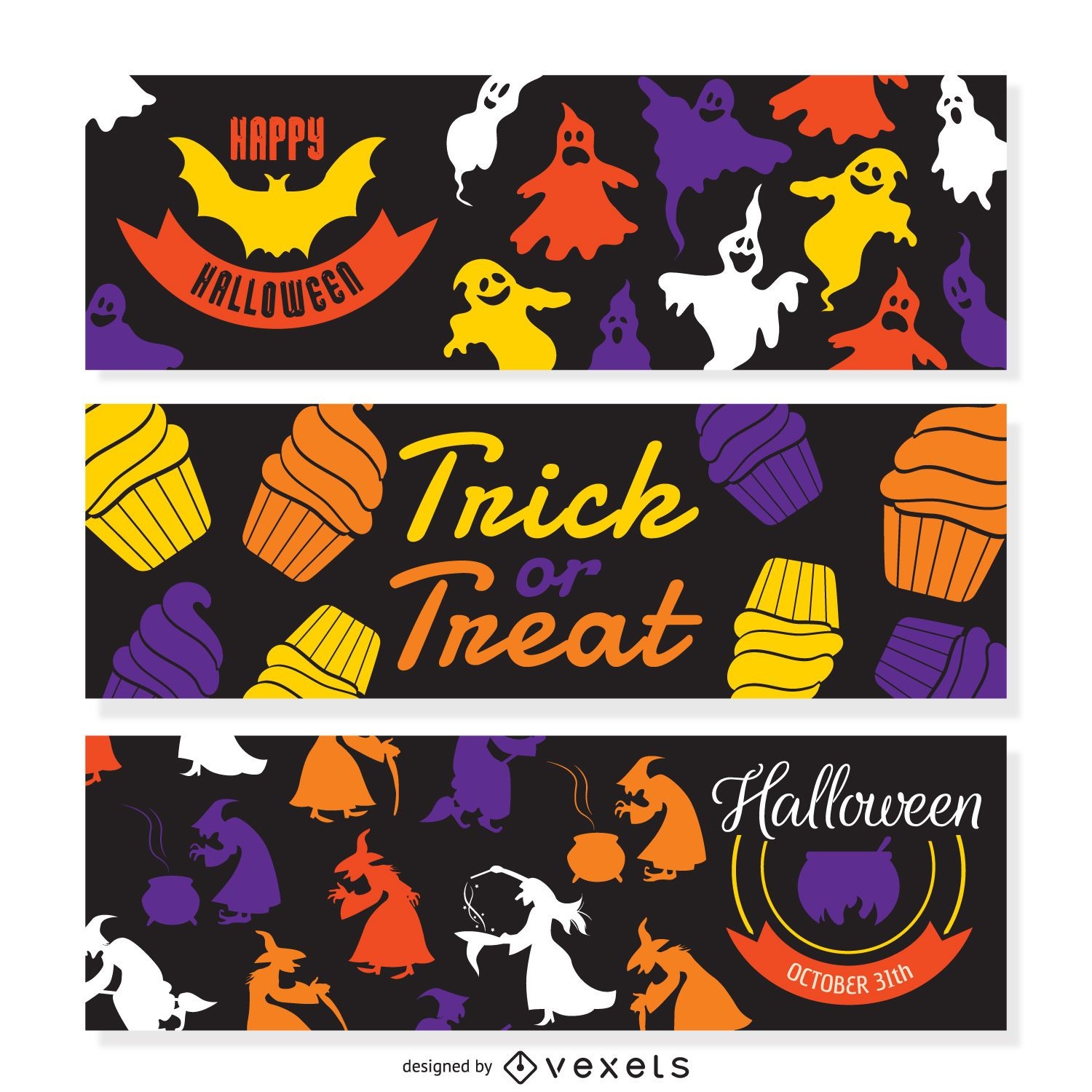 Halloween illustration banner set