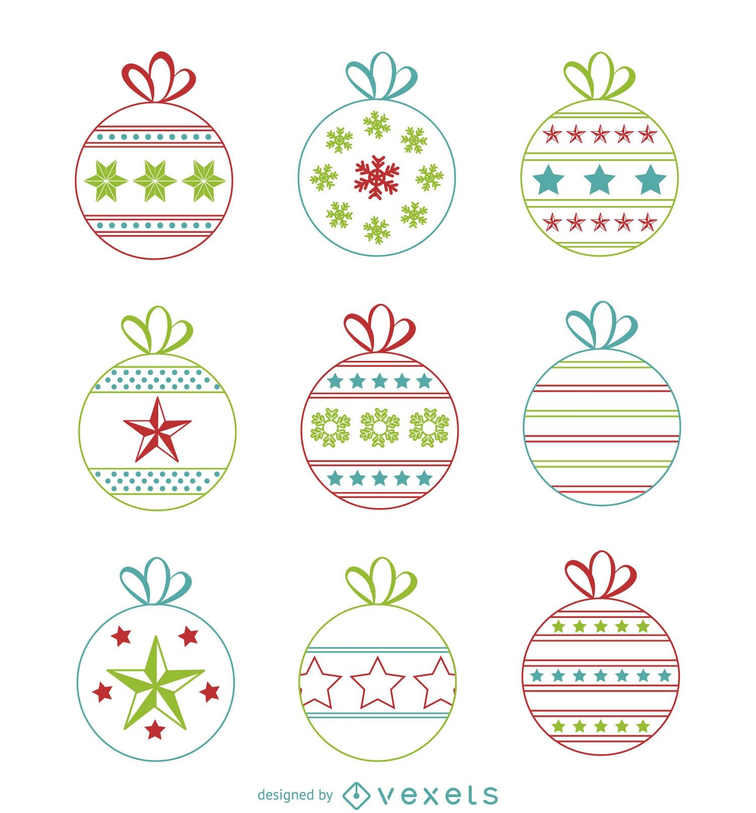 Weihnachtskugeln mit Designs gesetzt