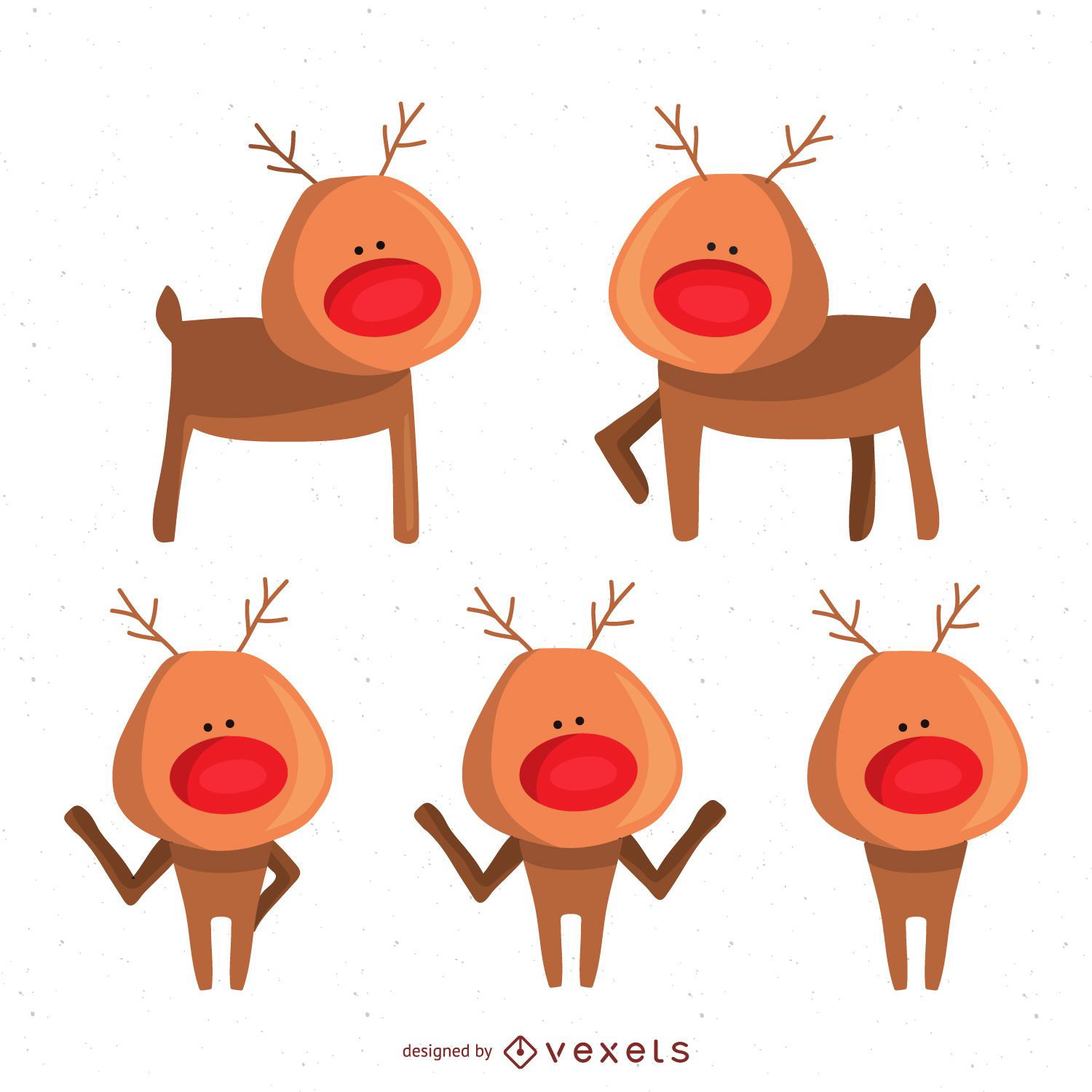 Conjunto ilustrado de renos navideños.