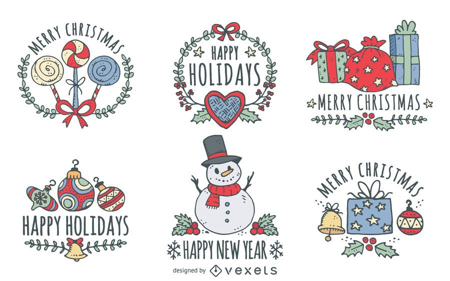 Hand drawn Christmas Greetings set Hand drawn Christmas Greetings set