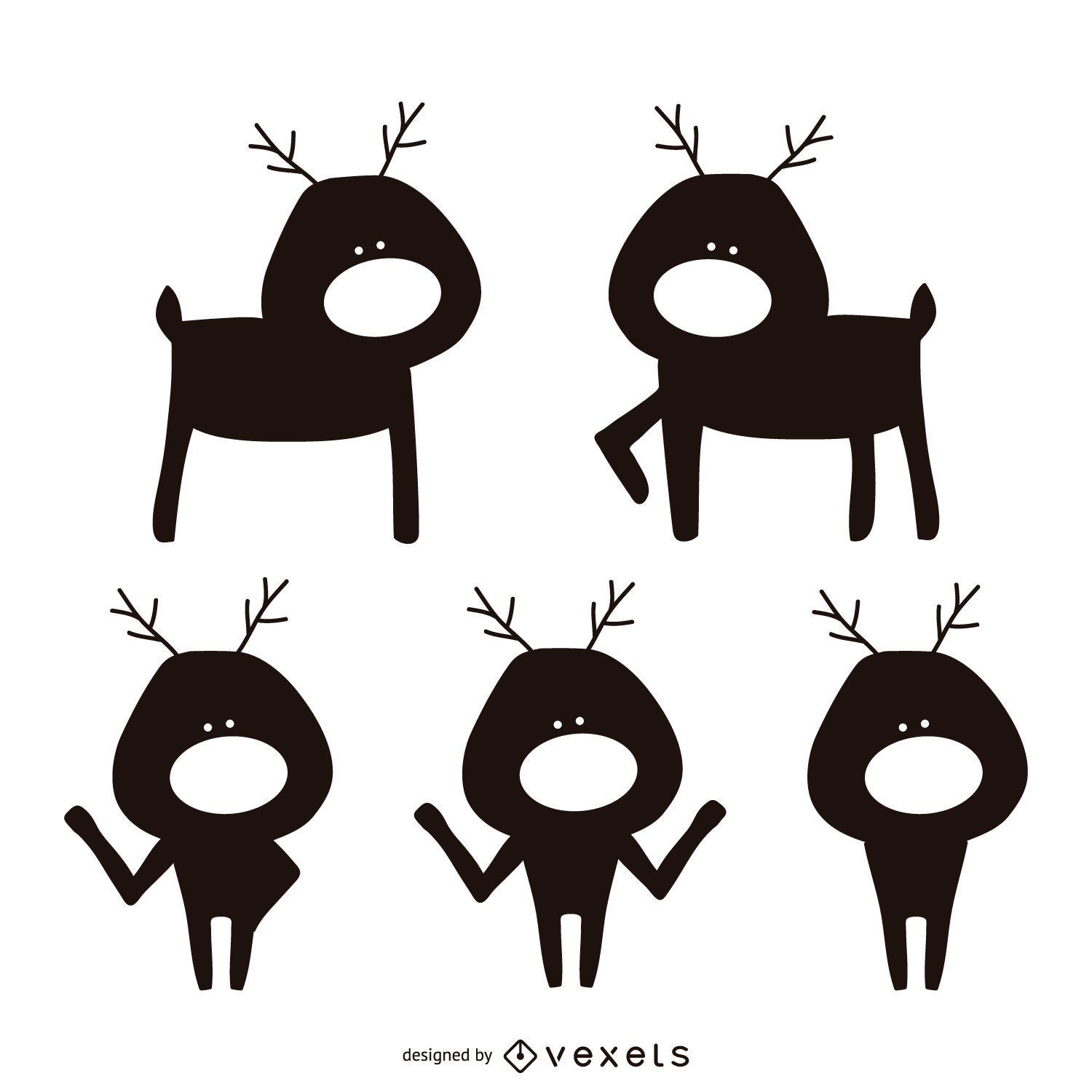 Conjunto de silhueta de desenho animado de rena